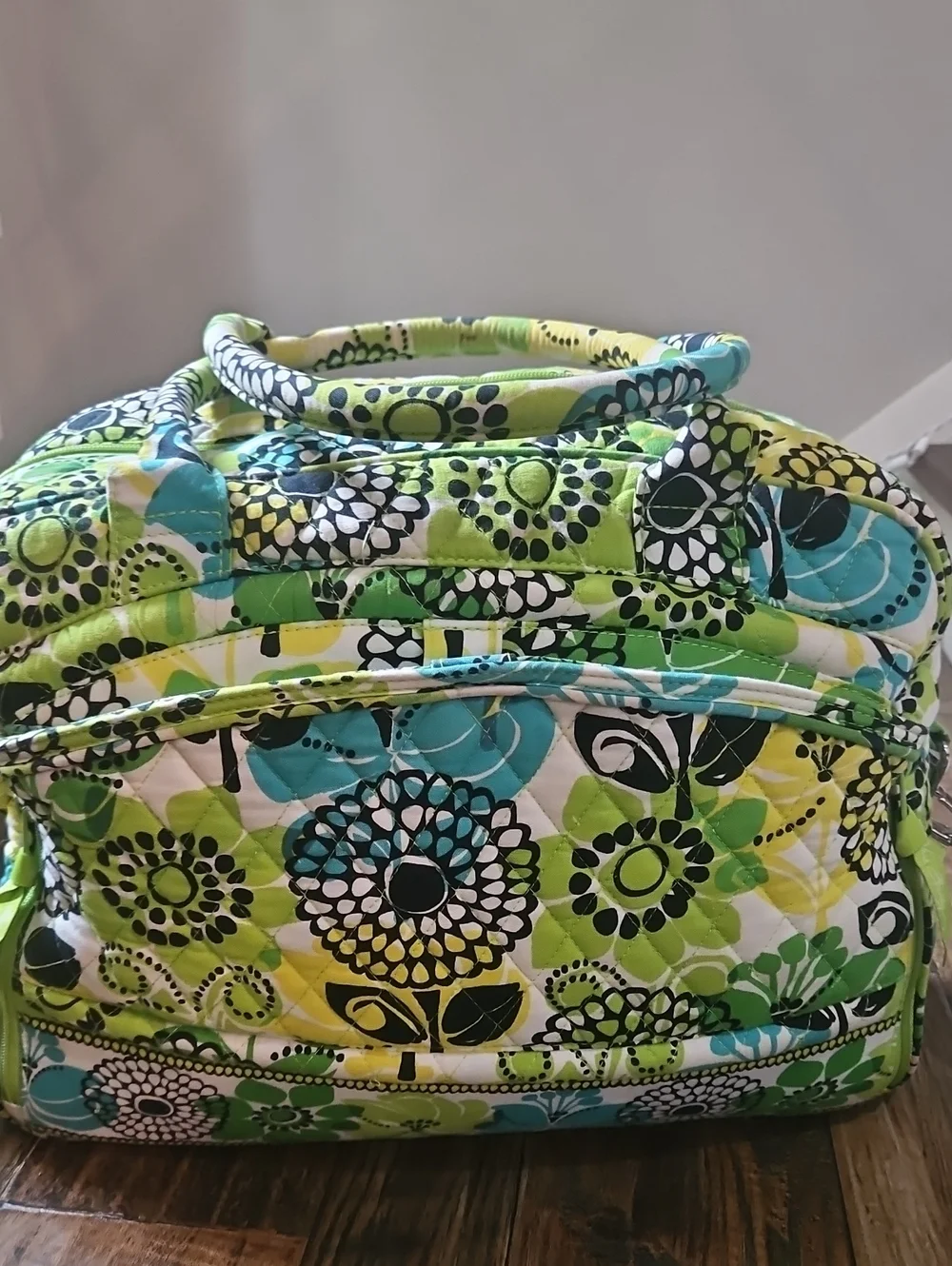 Vera Bradley Laptop Bag Quilted Floral Crossbody Bag in Lime Green Yellow & Teal